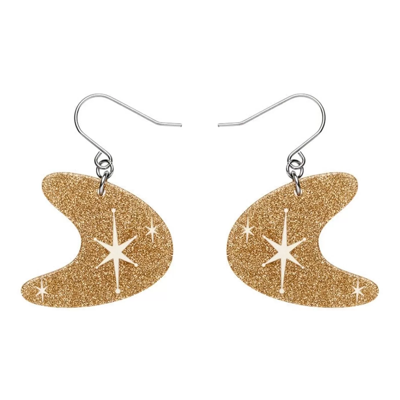 Erstwilder Atomic Boomerang Glitter Drop Earrings - Gold* Essential Earrings