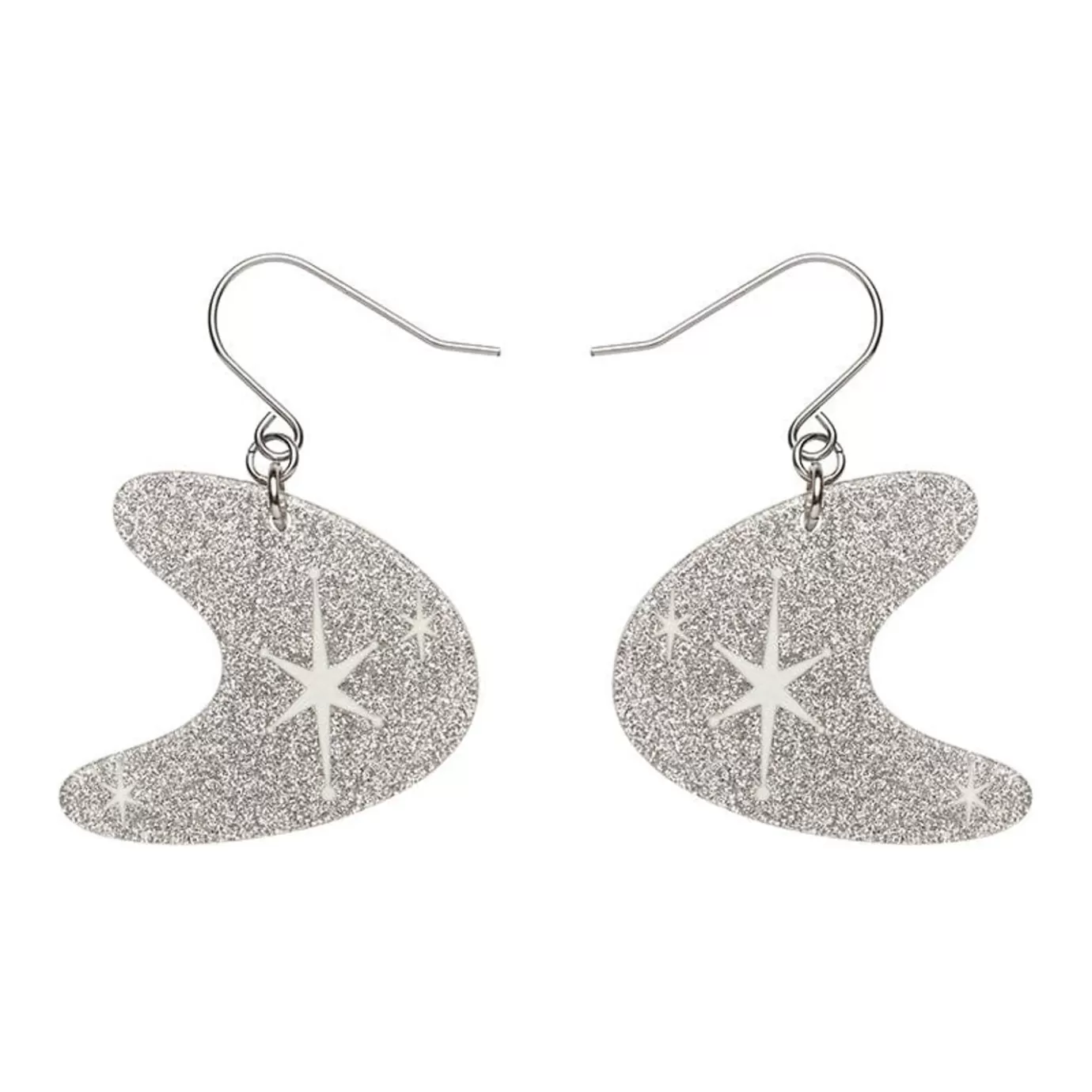 Erstwilder Atomic Boomerang Glitter Drop Earrings - Silver* Essential Earrings