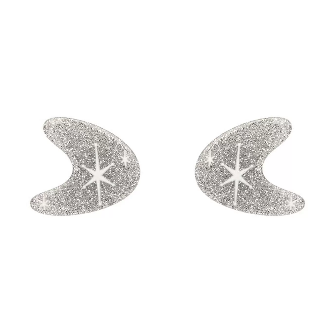 Erstwilder Atomic Boomerang Glitter Stud Earrings - Silver* Essential Earrings