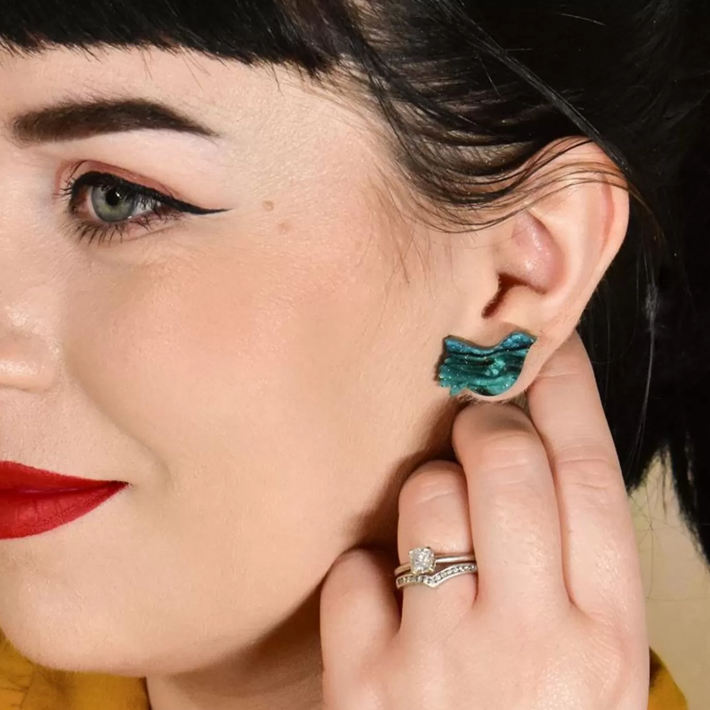 Erstwilder Bird Ripple Glitter Resin Stud Earrings - Green* Essential Earrings