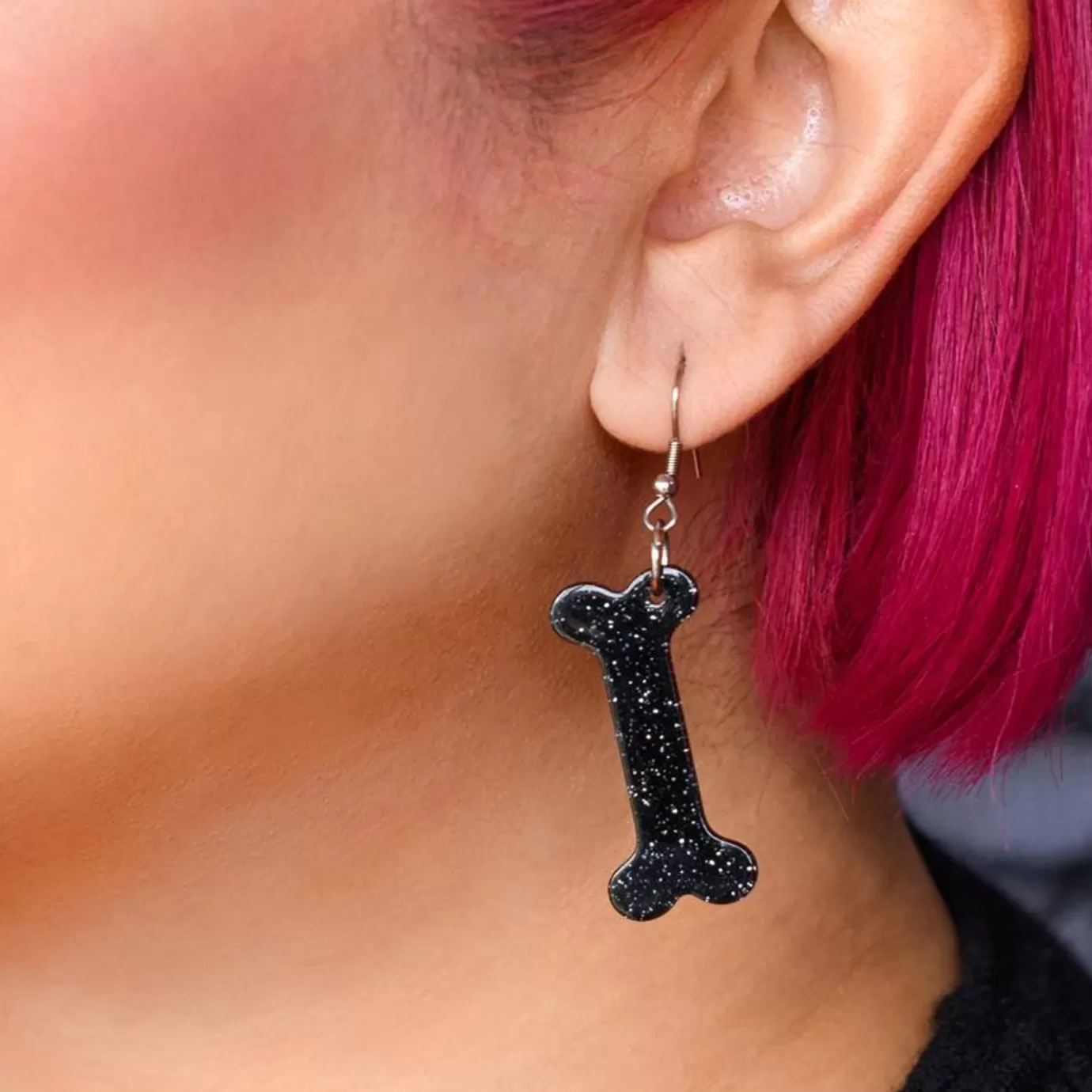 Erstwilder Bones Glitter Resin Drop Earrings - Black* Essential Earrings
