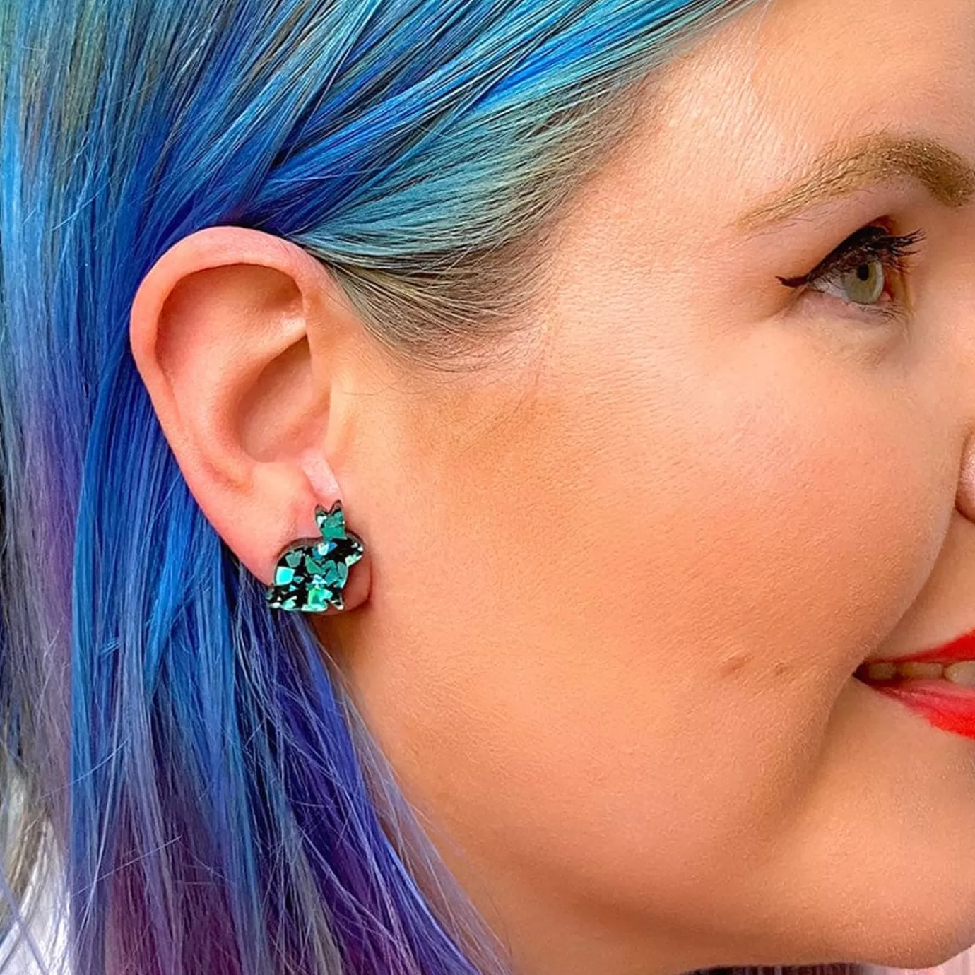 Erstwilder Bunny Chunky Glitter Resin Stud Earrings - Green* Essential Earrings