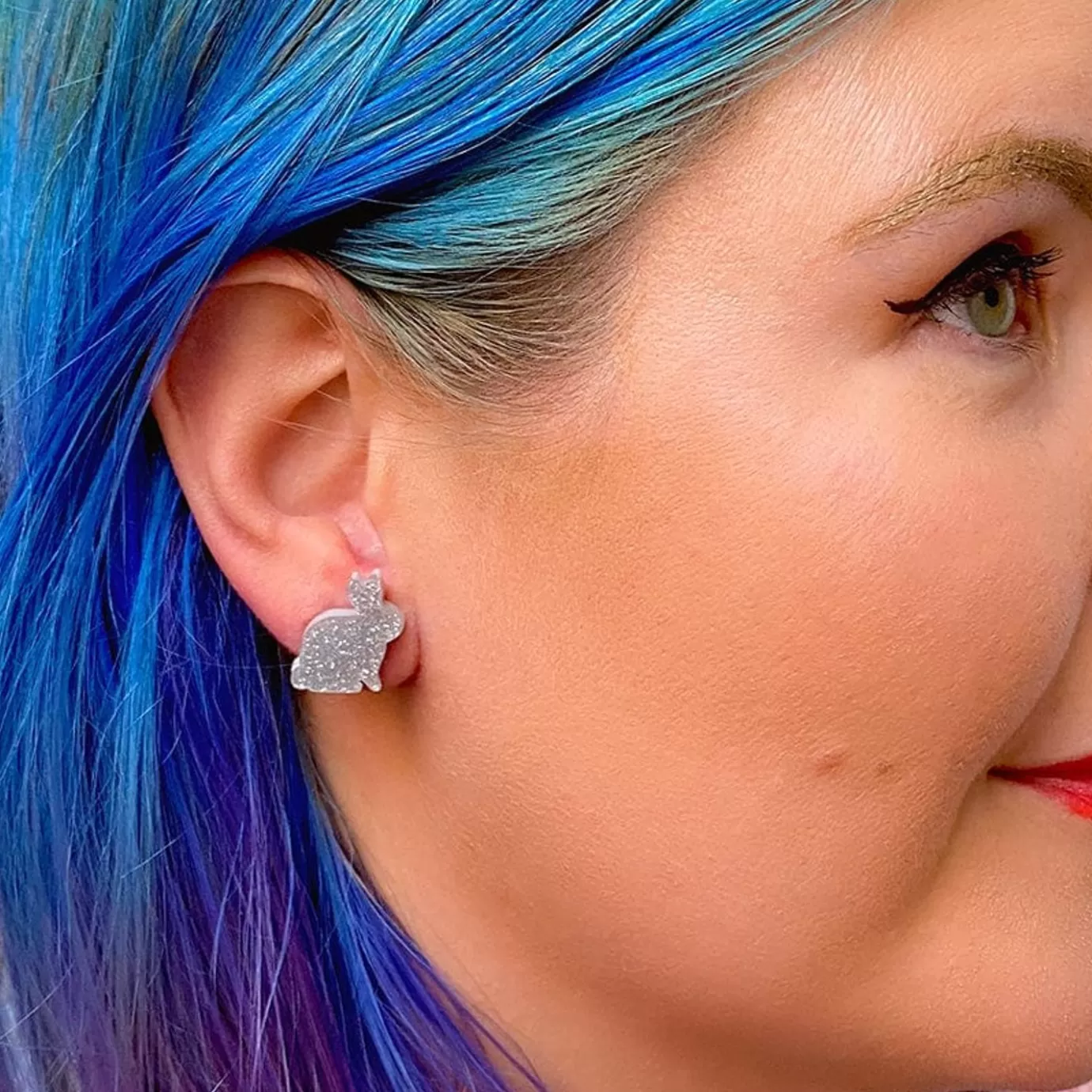 Erstwilder Bunny Glitter Resin Stud Earrings - Silver* Essential Earrings
