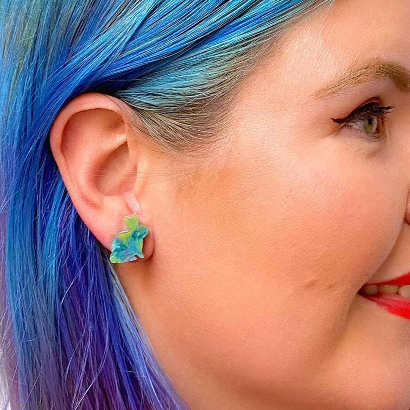 Erstwilder Bunny Mottled Resin Stud Earrings - Green* Essential Earrings