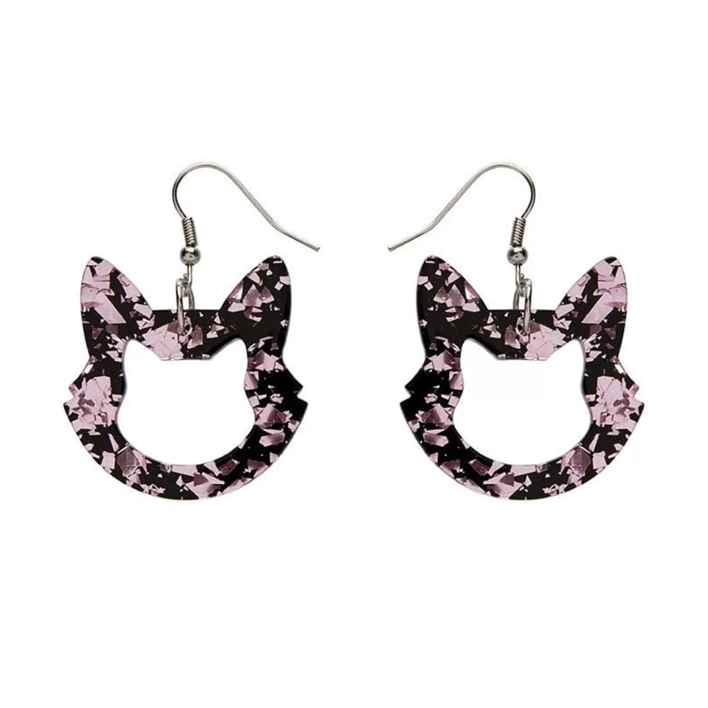 Erstwilder Cat Head Chunky Glitter Resin Drop Earrings - Pink* Essential Earrings