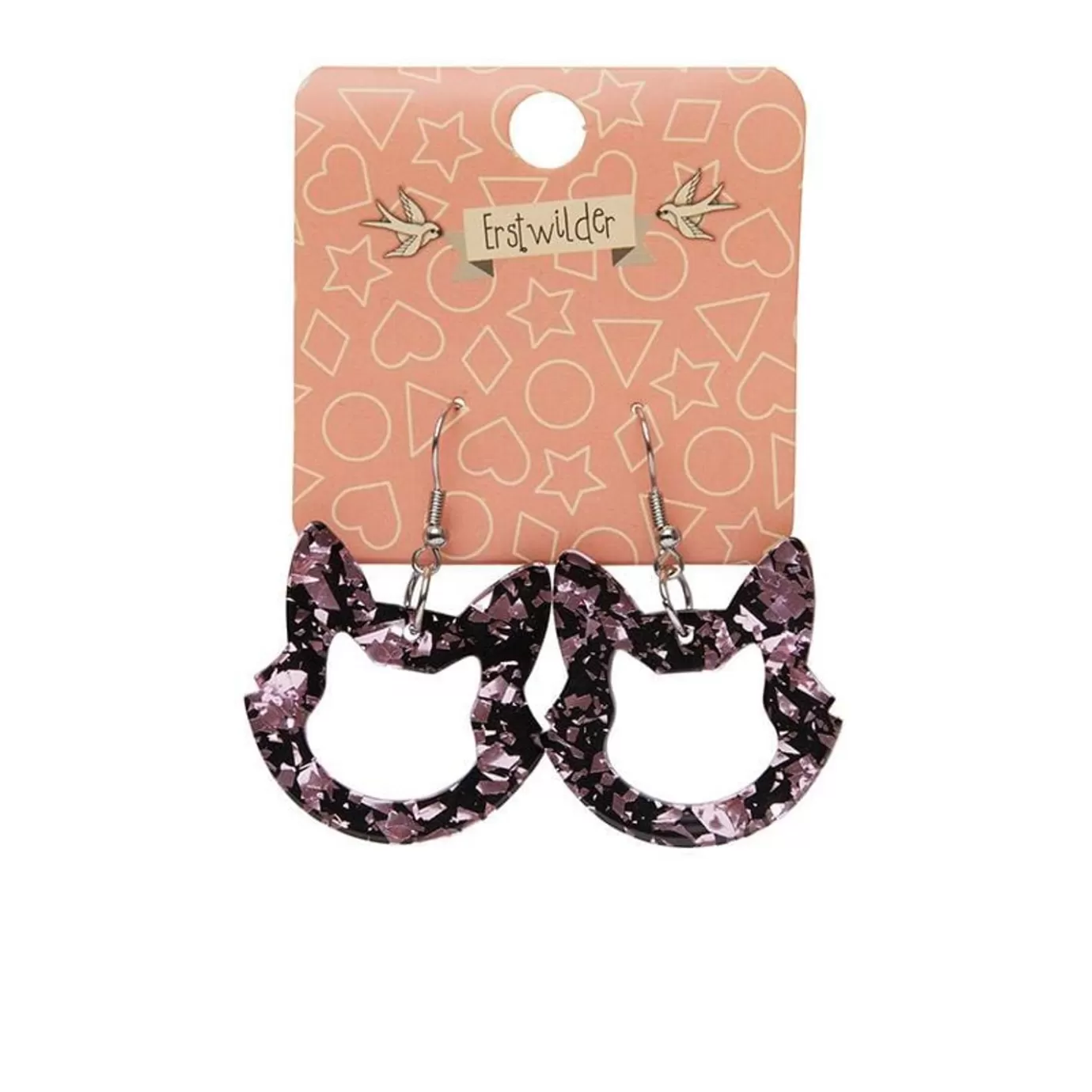 Erstwilder Cat Head Chunky Glitter Resin Drop Earrings - Pink* Essential Earrings