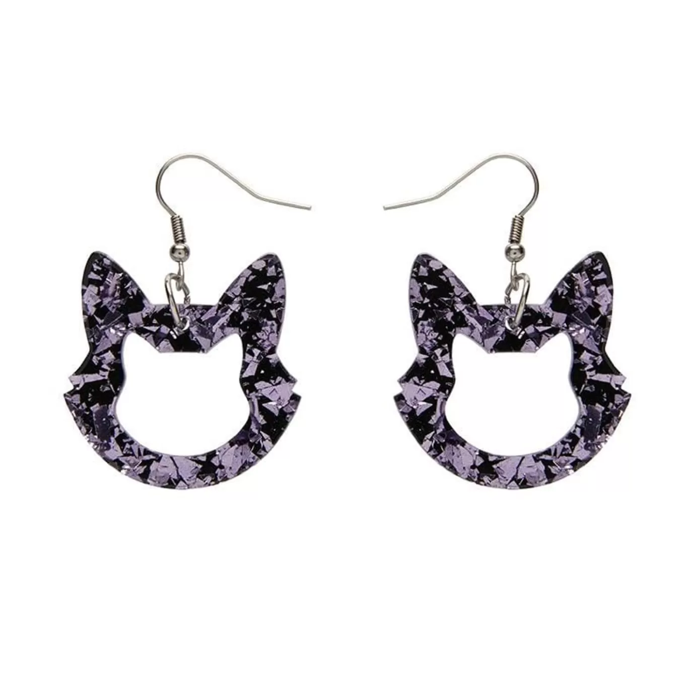 Erstwilder Cat Head Chunky Glitter Resin Drop Earrings - Purple* Essential Earrings