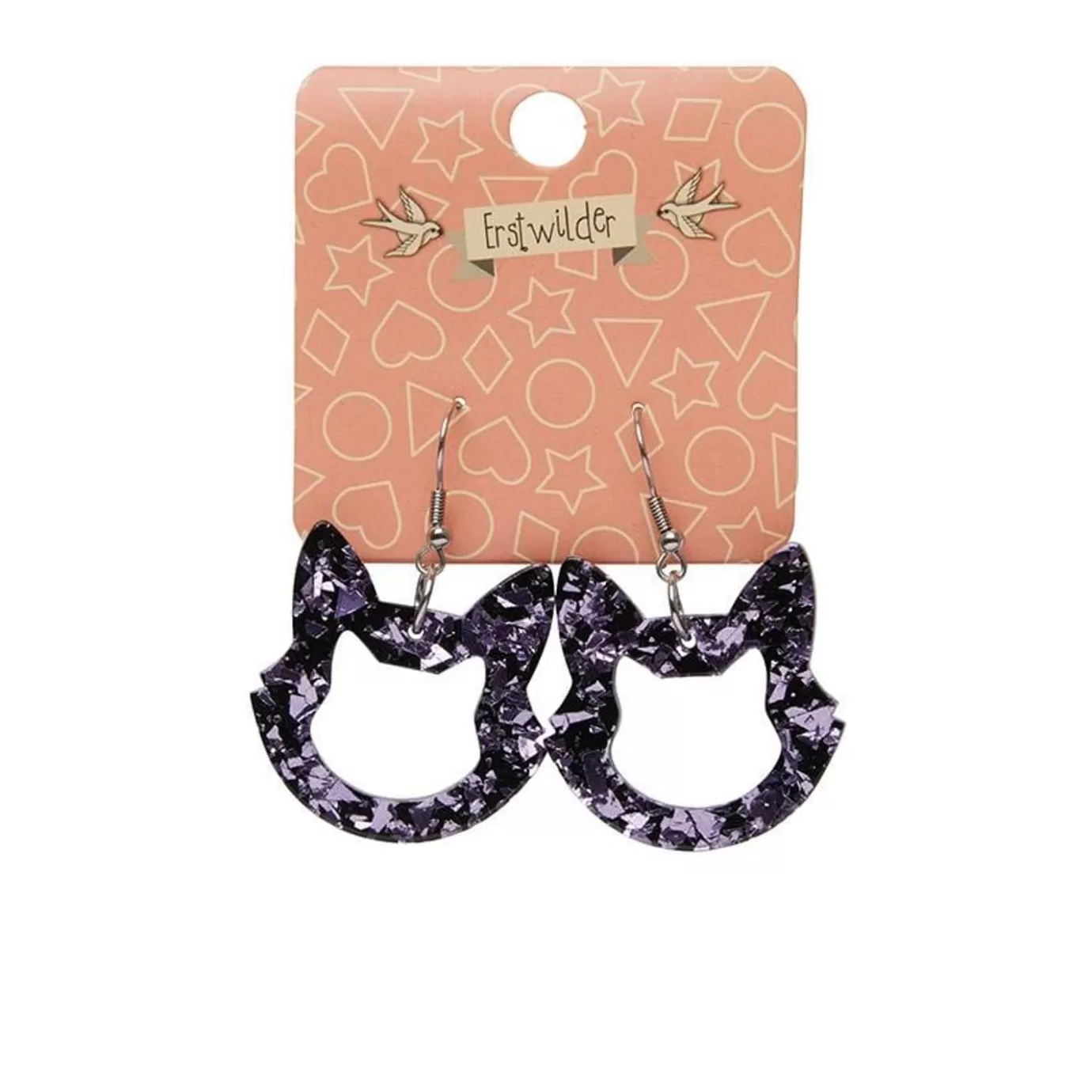 Erstwilder Cat Head Chunky Glitter Resin Drop Earrings - Purple* Essential Earrings