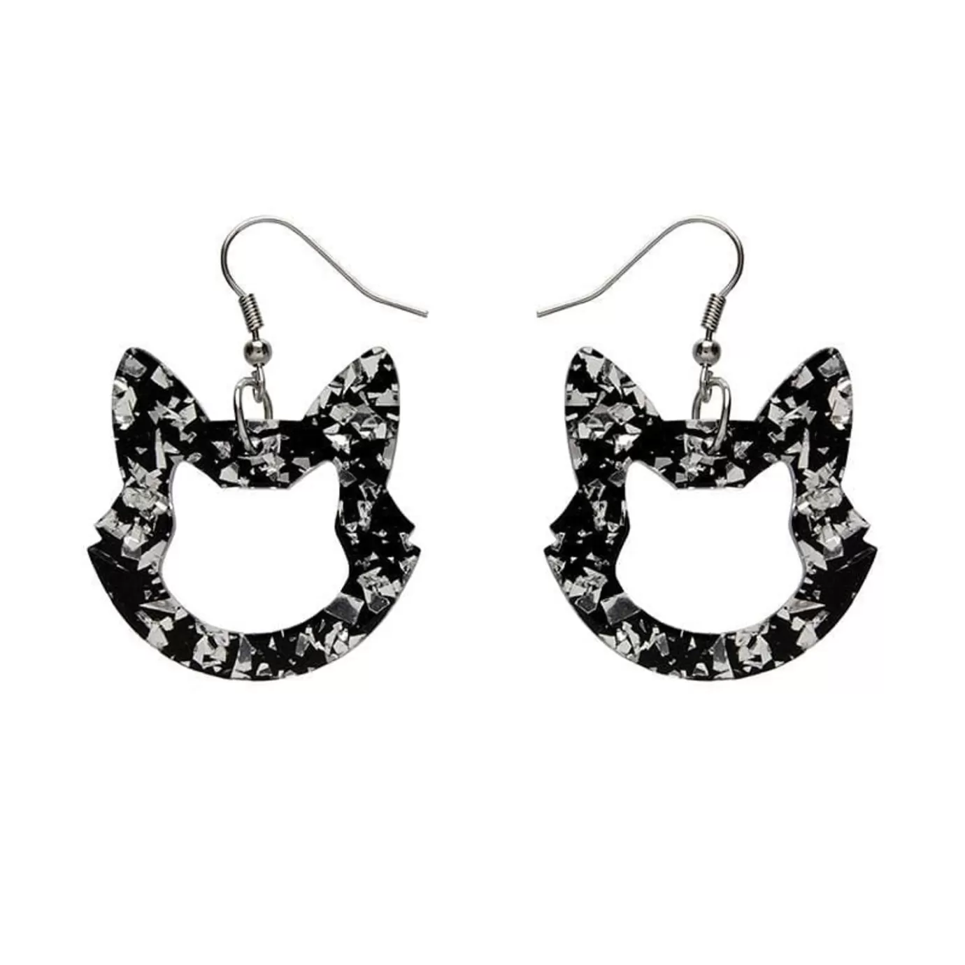 Erstwilder Cat Head Chunky Glitter Resin Drop Earrings - Silver* Essential Earrings