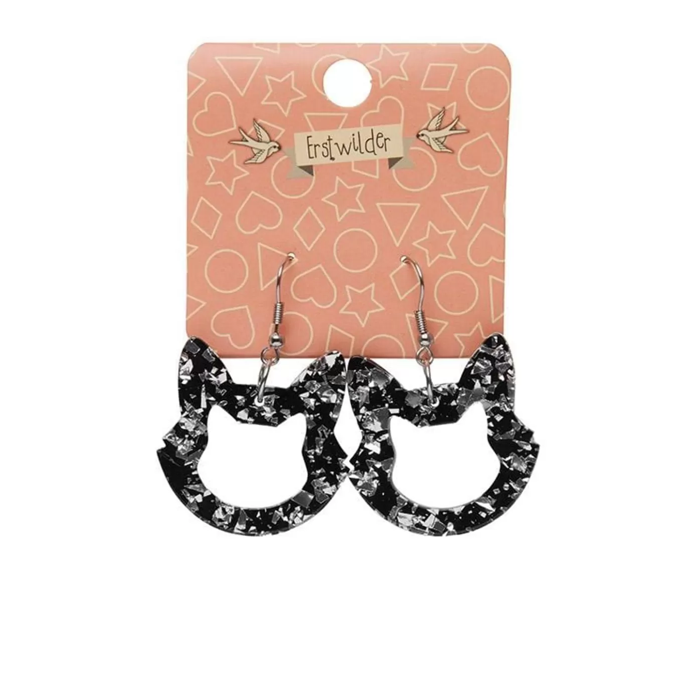Erstwilder Cat Head Chunky Glitter Resin Drop Earrings - Silver* Essential Earrings