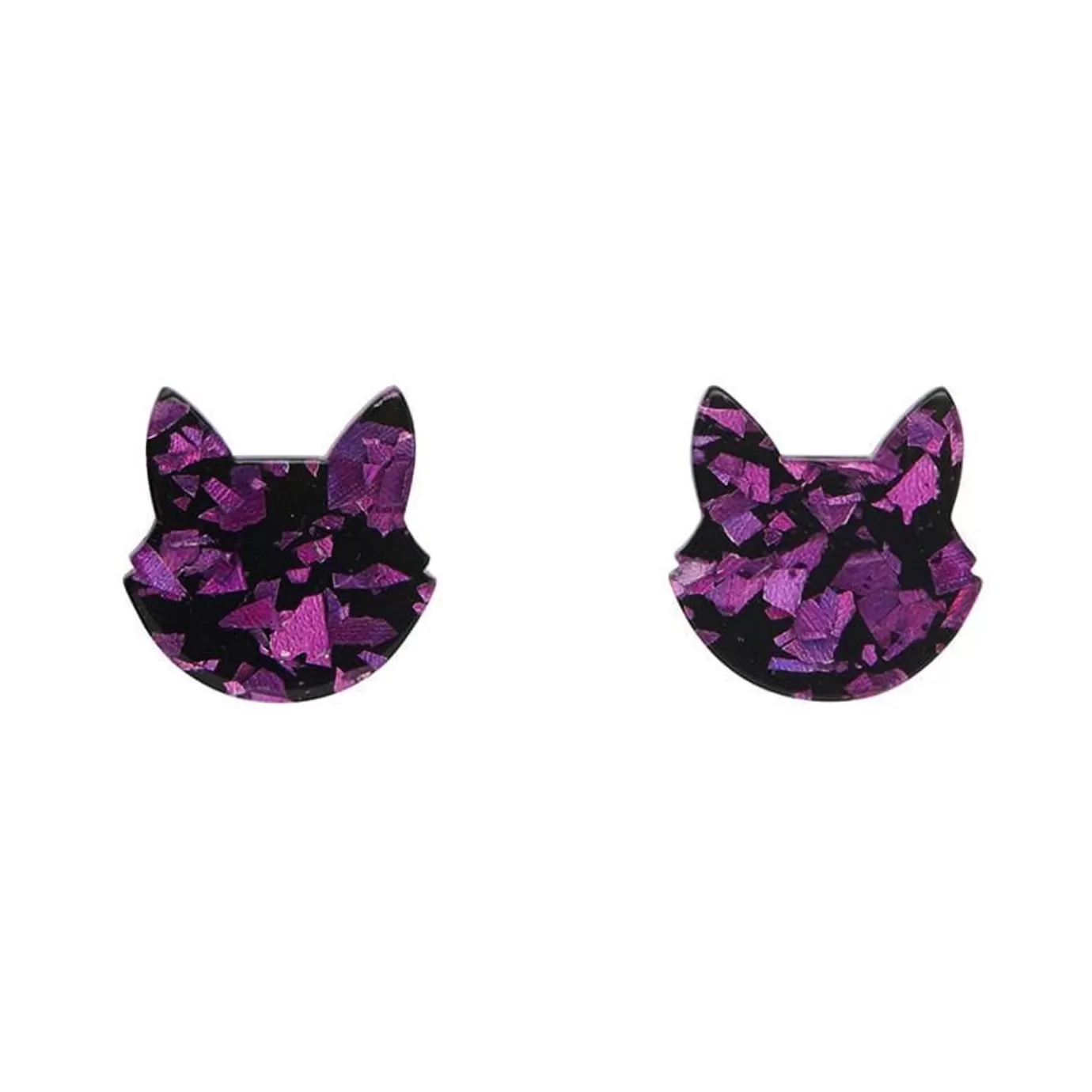 Erstwilder Cat Head Chunky Glitter Resin Stud Earrings - Purple* Essential Earrings