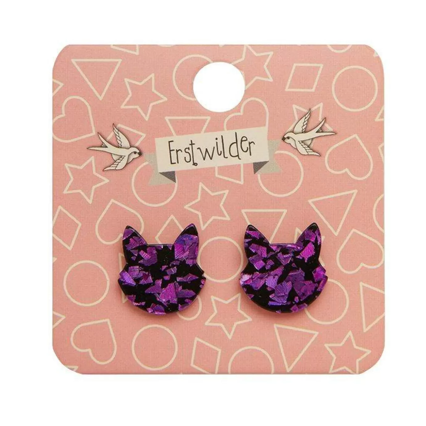 Erstwilder Cat Head Chunky Glitter Resin Stud Earrings - Purple* Essential Earrings