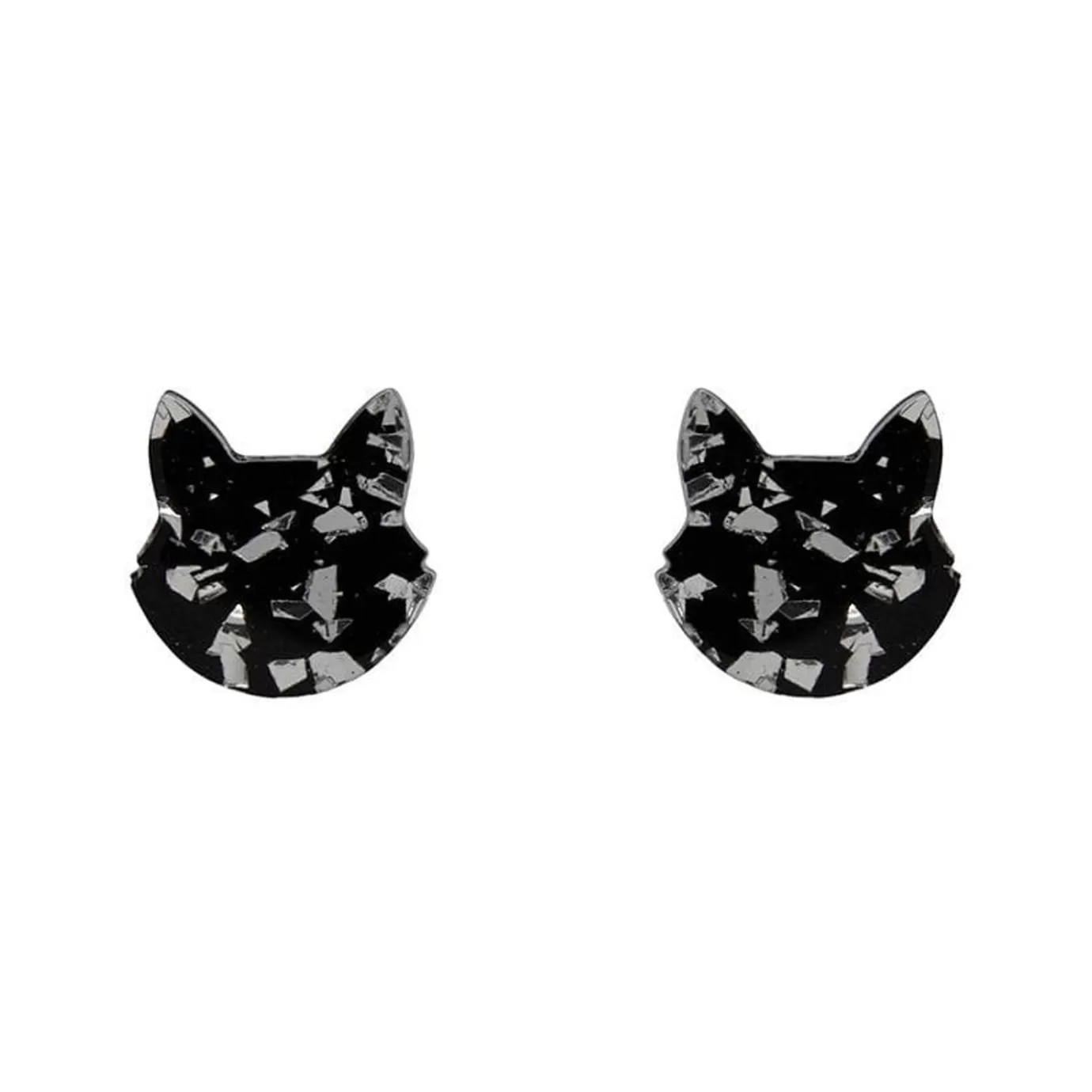 Erstwilder Cat Head Chunky Glitter Resin Stud Earrings - Silver* Essential Earrings
