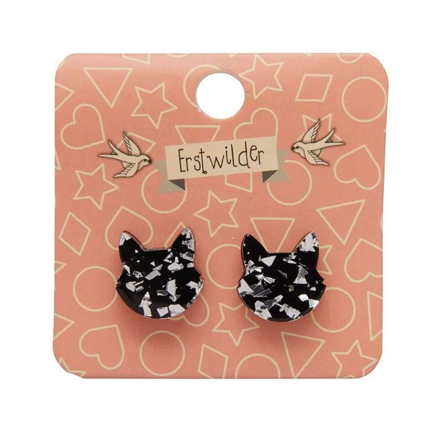 Erstwilder Cat Head Chunky Glitter Resin Stud Earrings - Silver* Essential Earrings