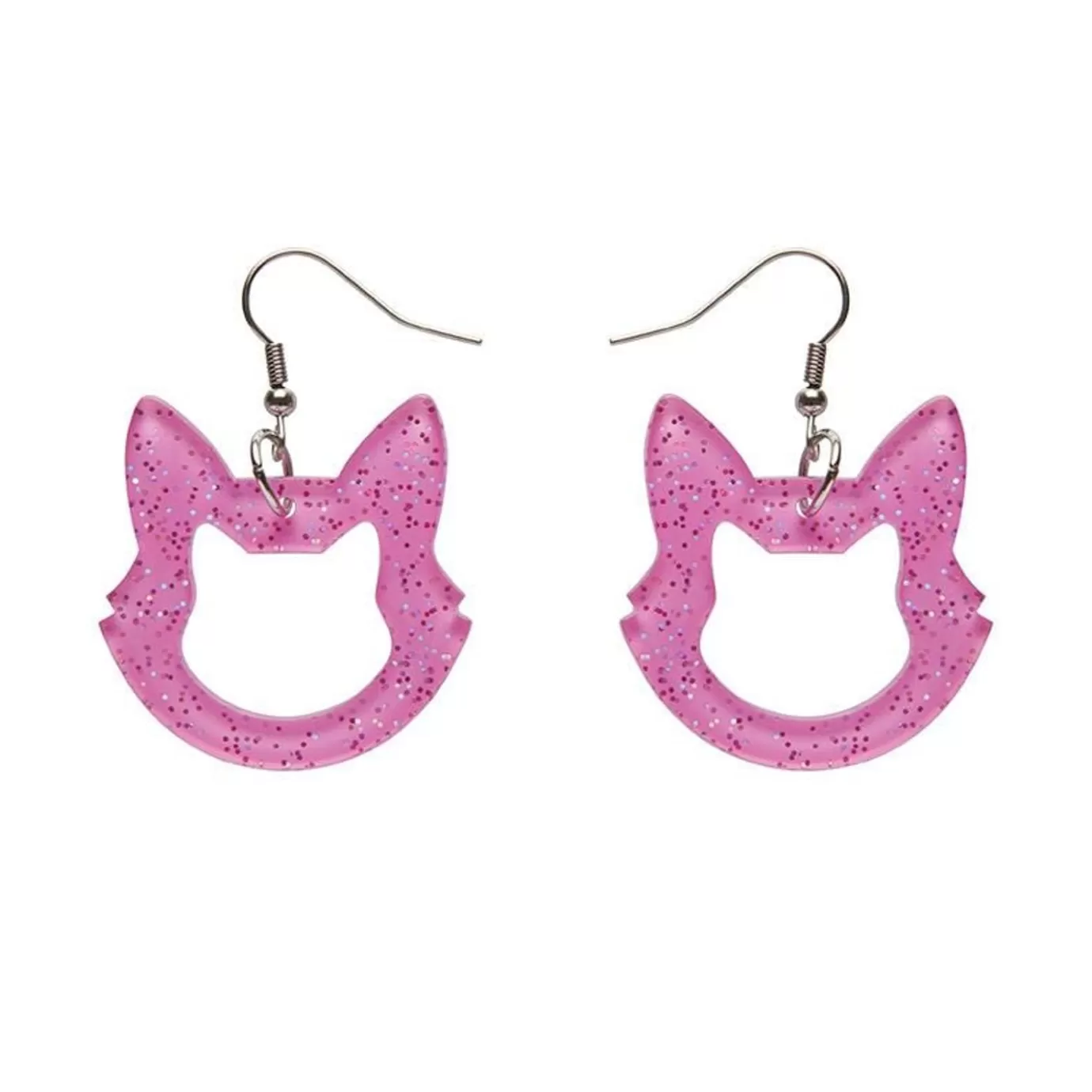 Erstwilder Cat Head Glitter Resin Drop Earrings - Pink* Essential Earrings
