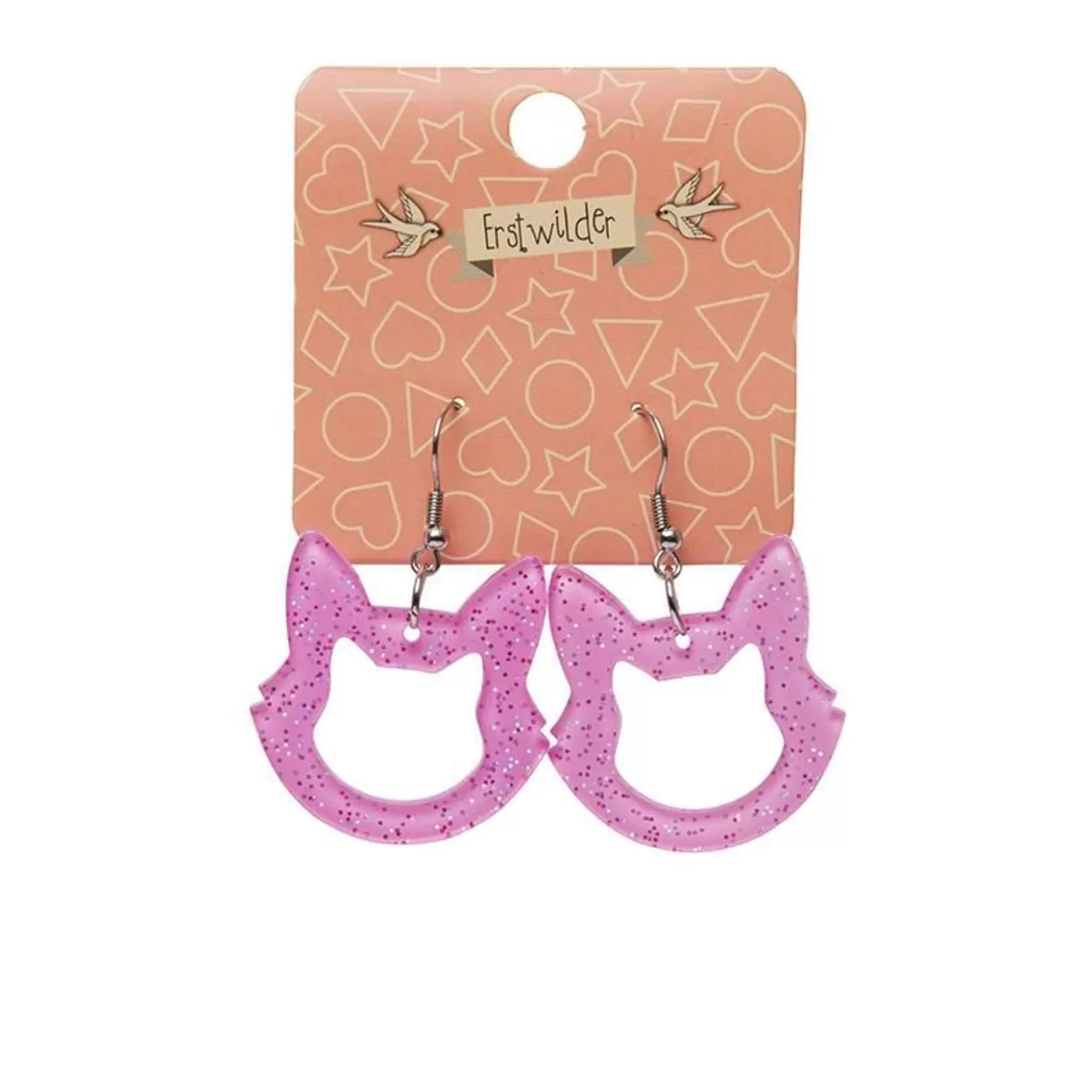 Erstwilder Cat Head Glitter Resin Drop Earrings - Pink* Essential Earrings