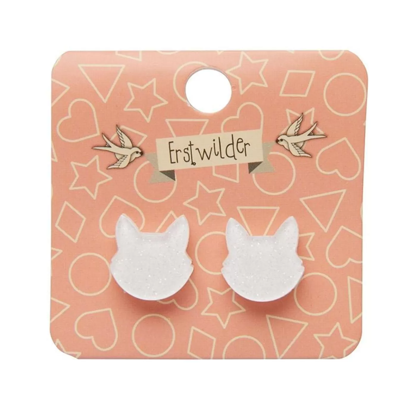 Erstwilder Cat Head Glitter Resin Stud Earrings - White* Essential Earrings