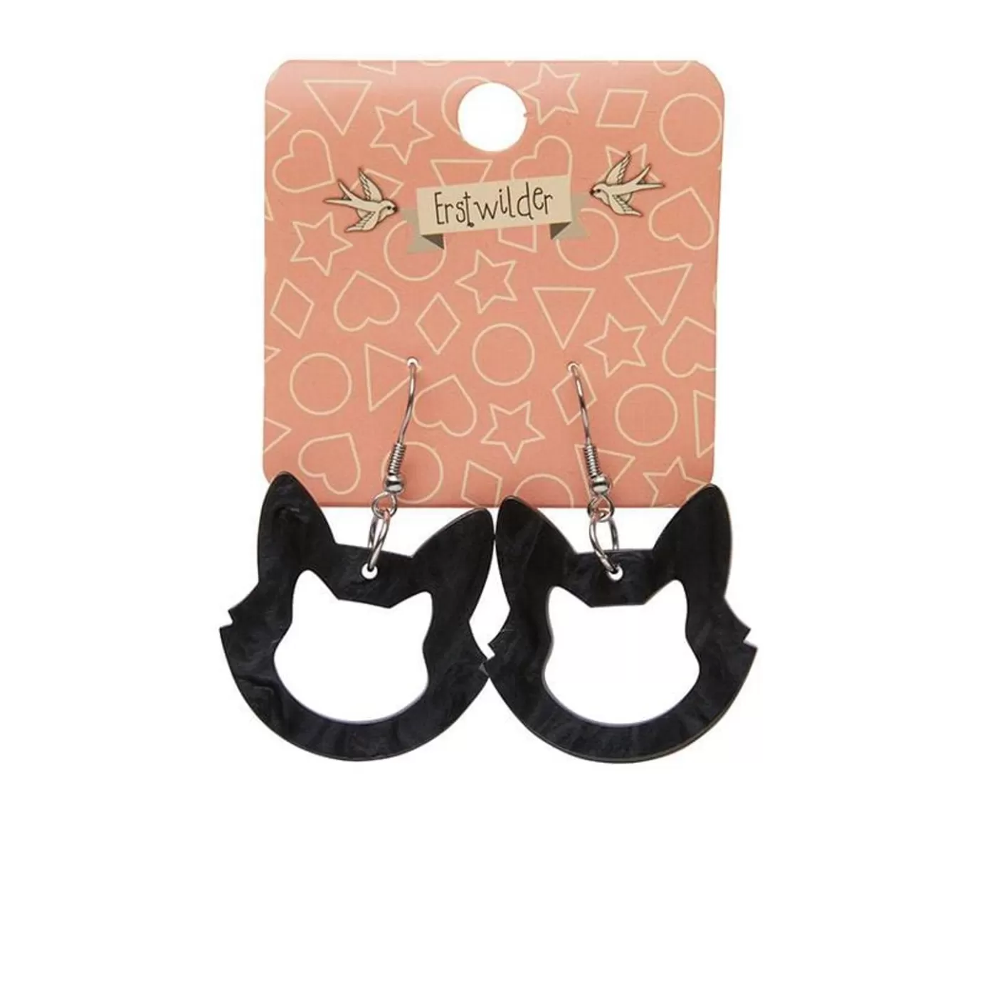 Erstwilder Cat Head Ripple Resin Drop Earrings - Black* Essential Earrings