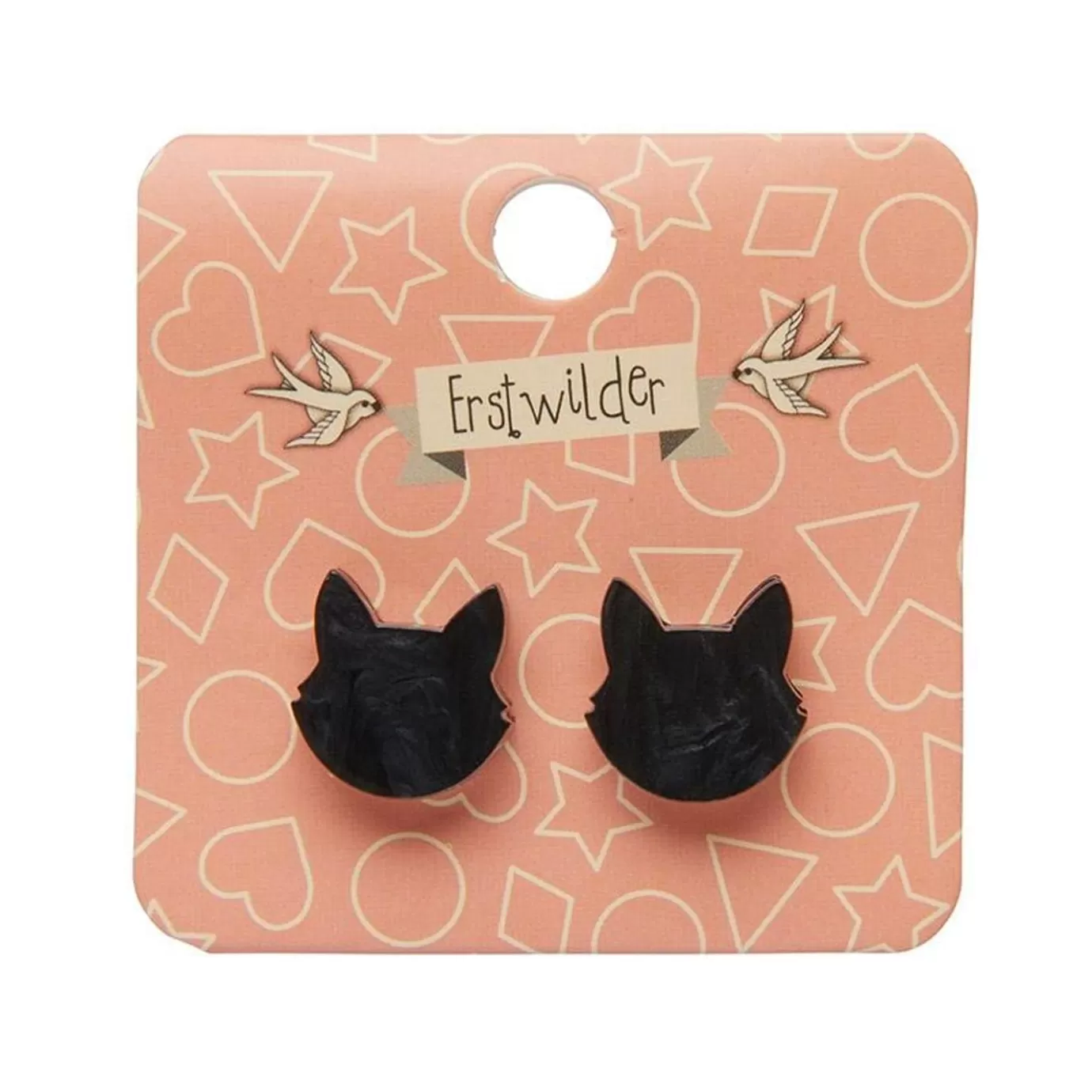 Erstwilder Cat Head Ripple Resin Stud Earrings - Black* Essential Earrings