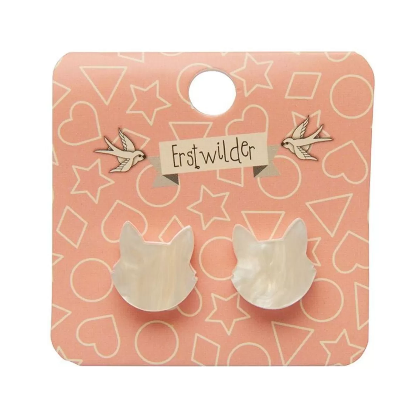 Erstwilder Cat Head Ripple Resin Stud Earrings - White* Essential Earrings