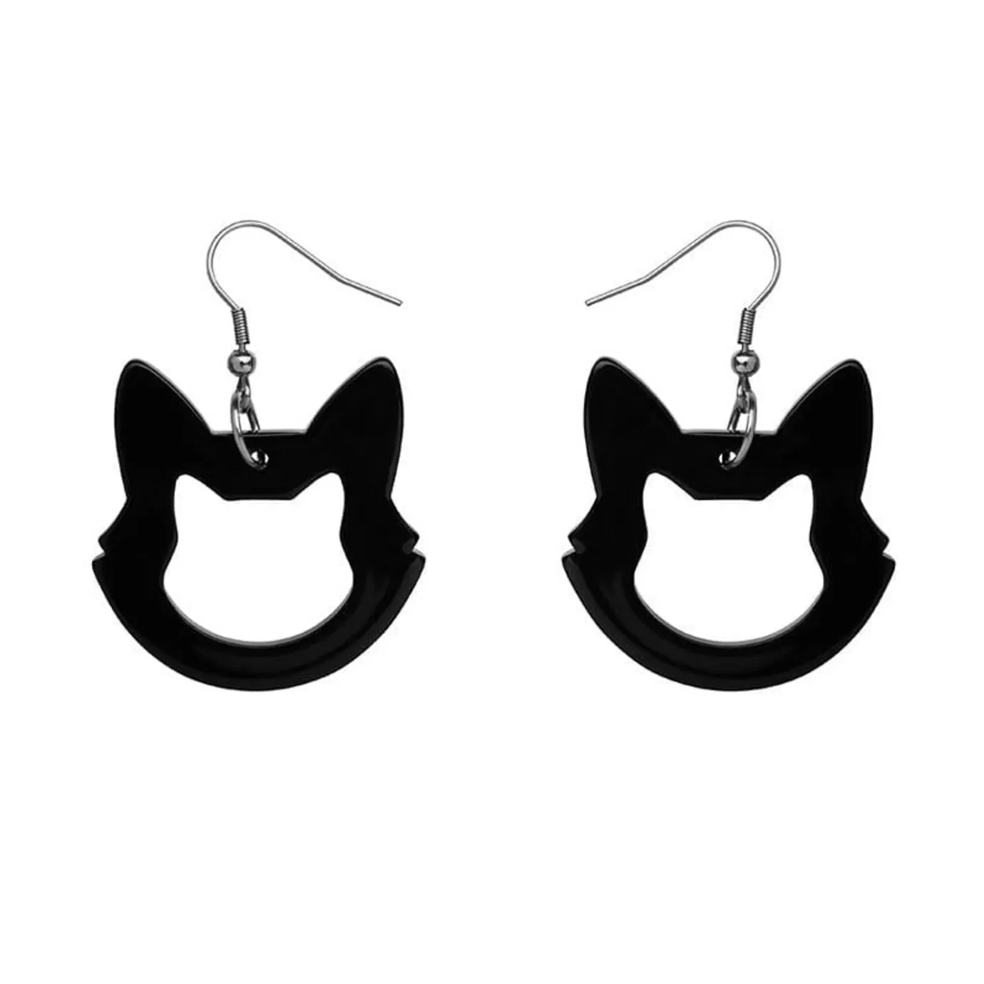 Erstwilder Cat Head Solid Resin Drop Earrings - Black* Essential Earrings