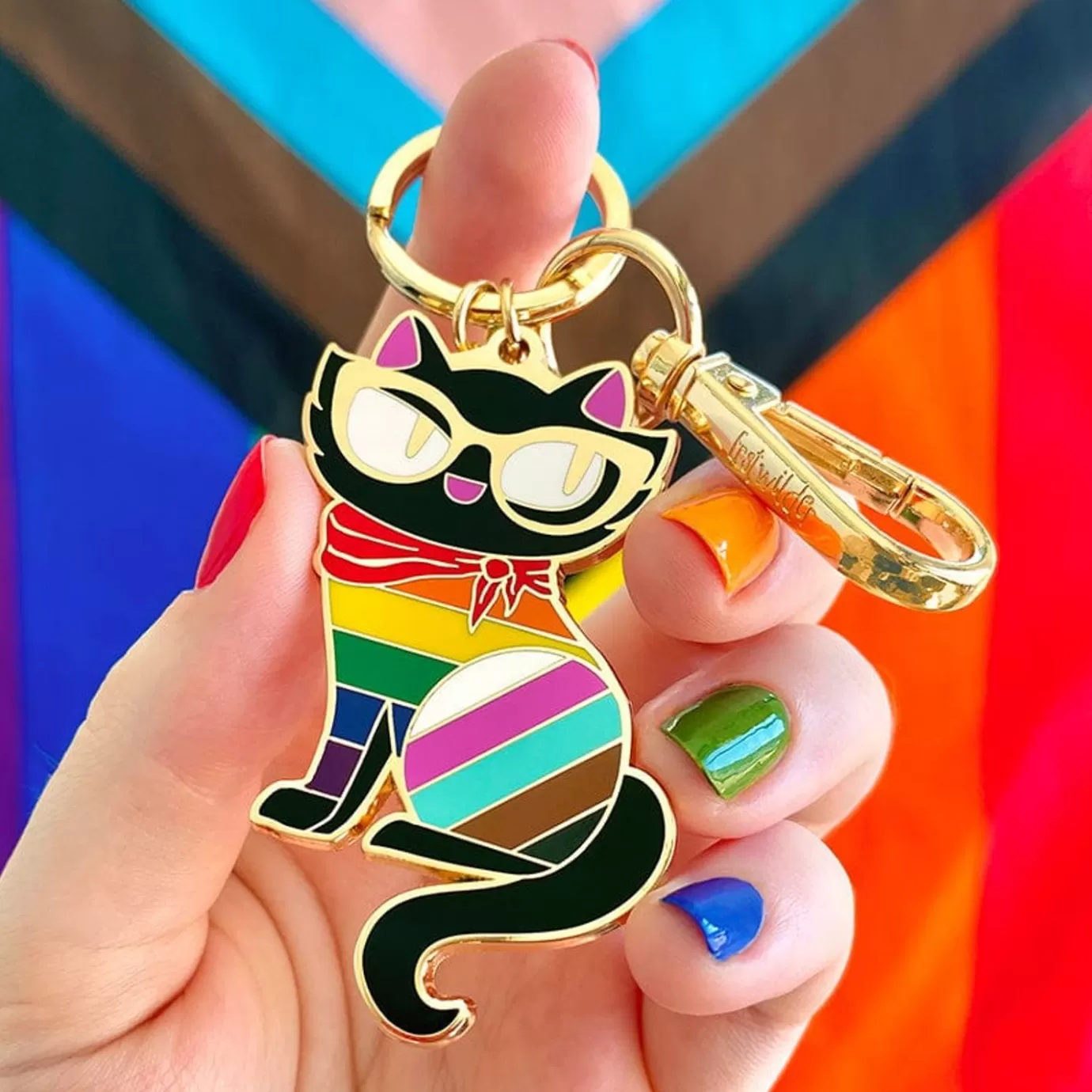 Erstwilder Elissa The Rainbow Cat Enamel Key Ring* Enamel Key Rings