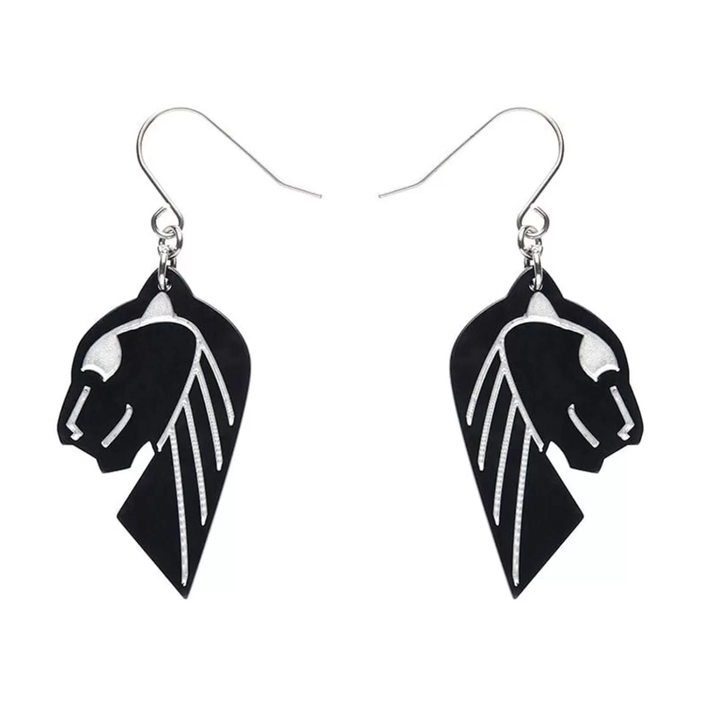 Erstwilder Jaguar Solid Black Resin Drop Earrings - Silver* Essential Earrings