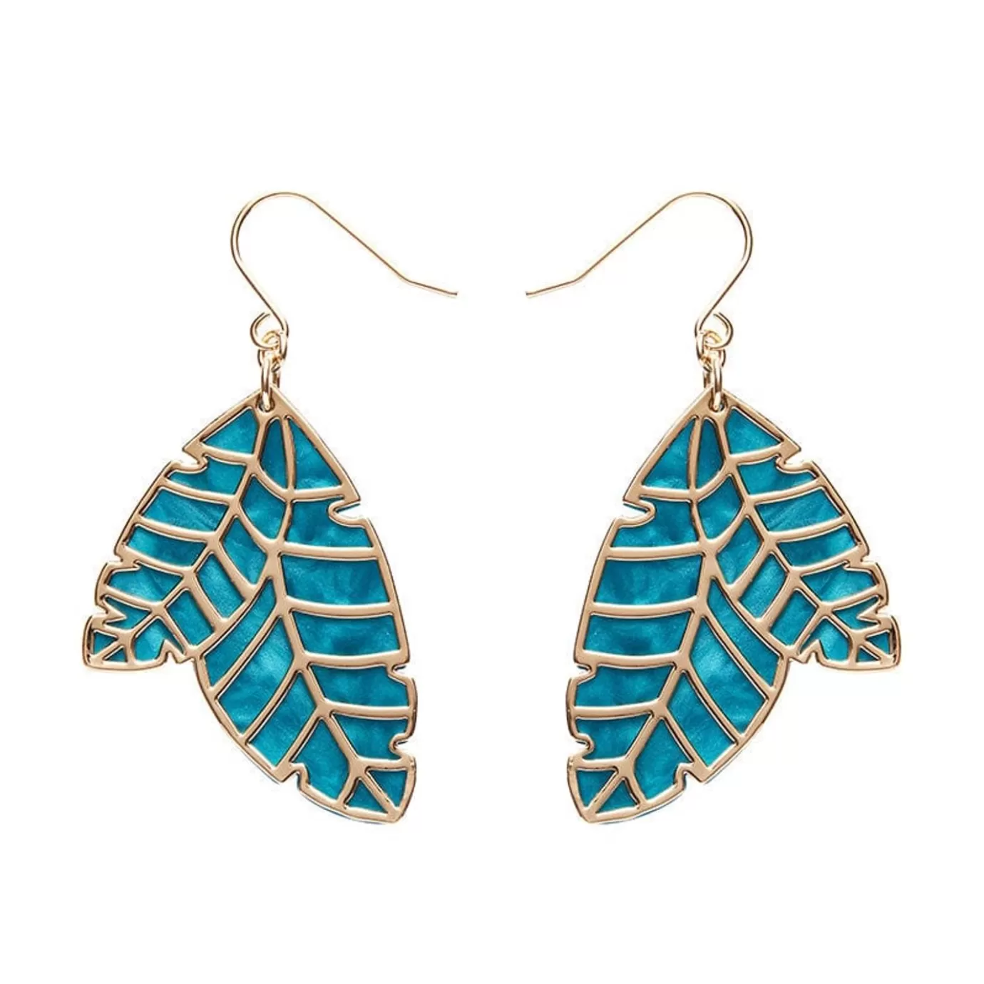 Erstwilder Leaf Textured Emerald Resin Drop Earrings - Gold* Essential Earrings