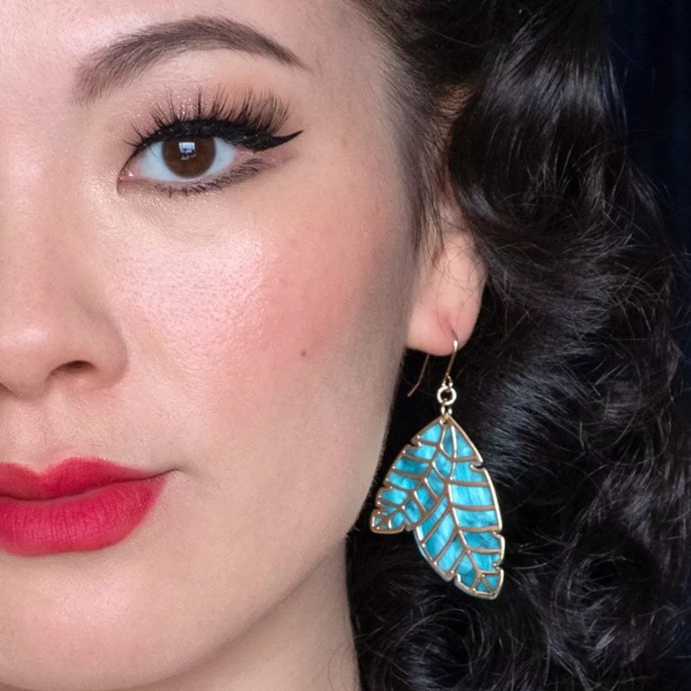 Erstwilder Leaf Textured Emerald Resin Drop Earrings - Gold* Essential Earrings