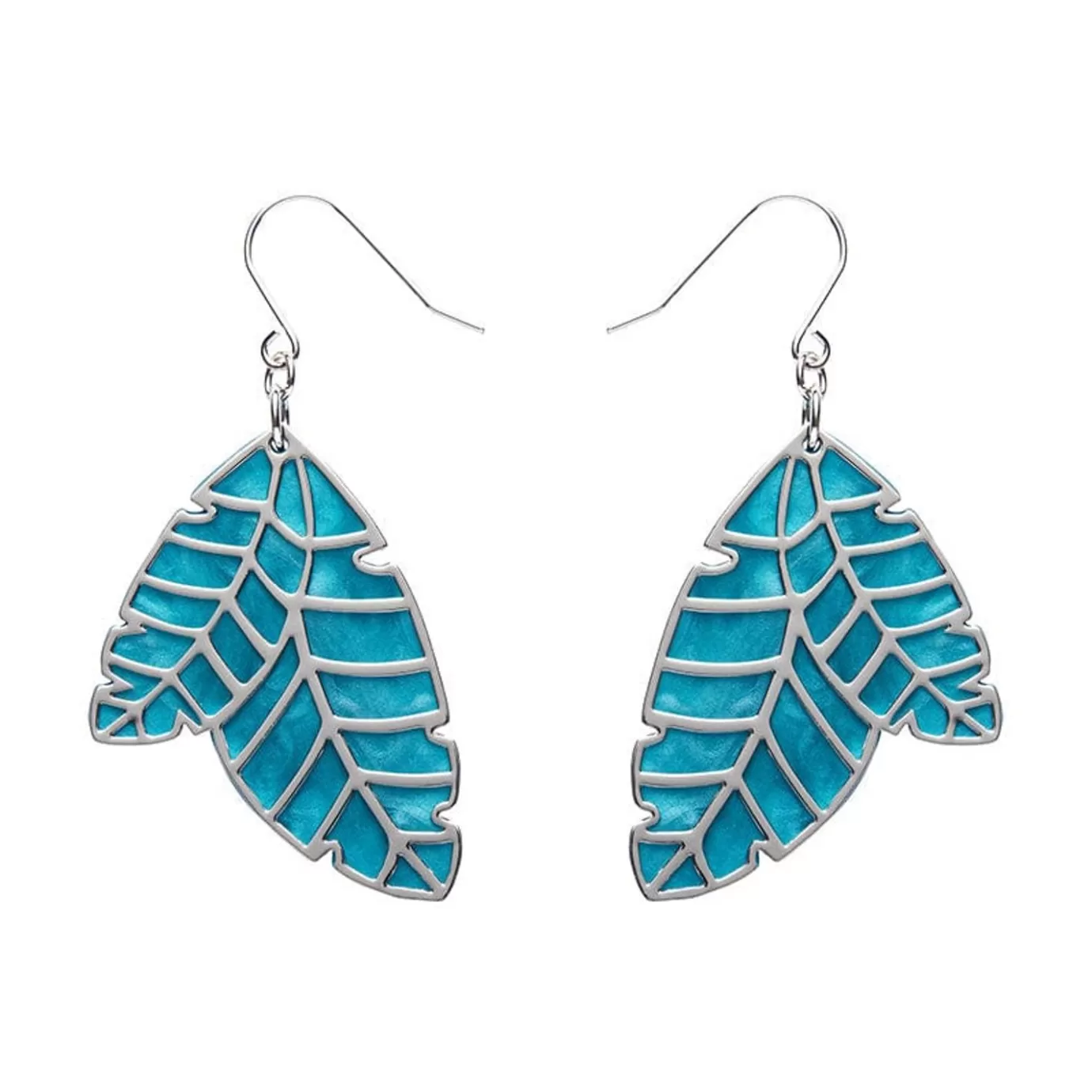Erstwilder Leaf Textured Emerald Resin Drop Earrings - Silver* Essential Earrings