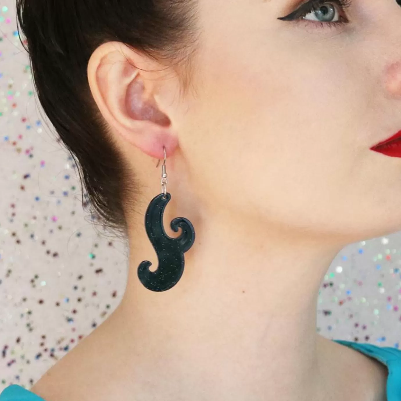 Erstwilder Nouveau Ripple Glitter Resin Drop Earrings - Black* Essential Earrings