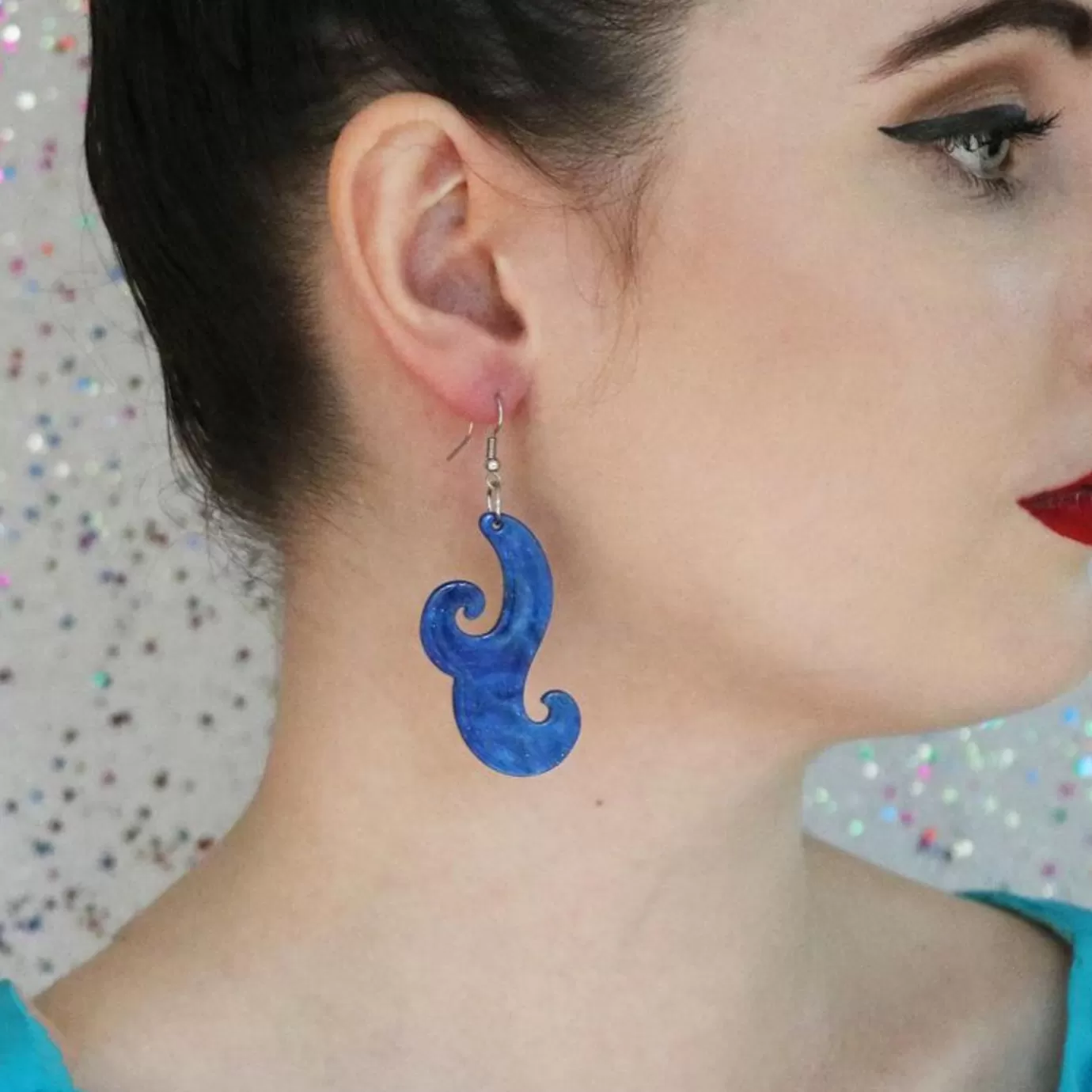 Erstwilder Nouveau Ripple Glitter Resin Drop Earrings - Dark Blue* Essential Earrings