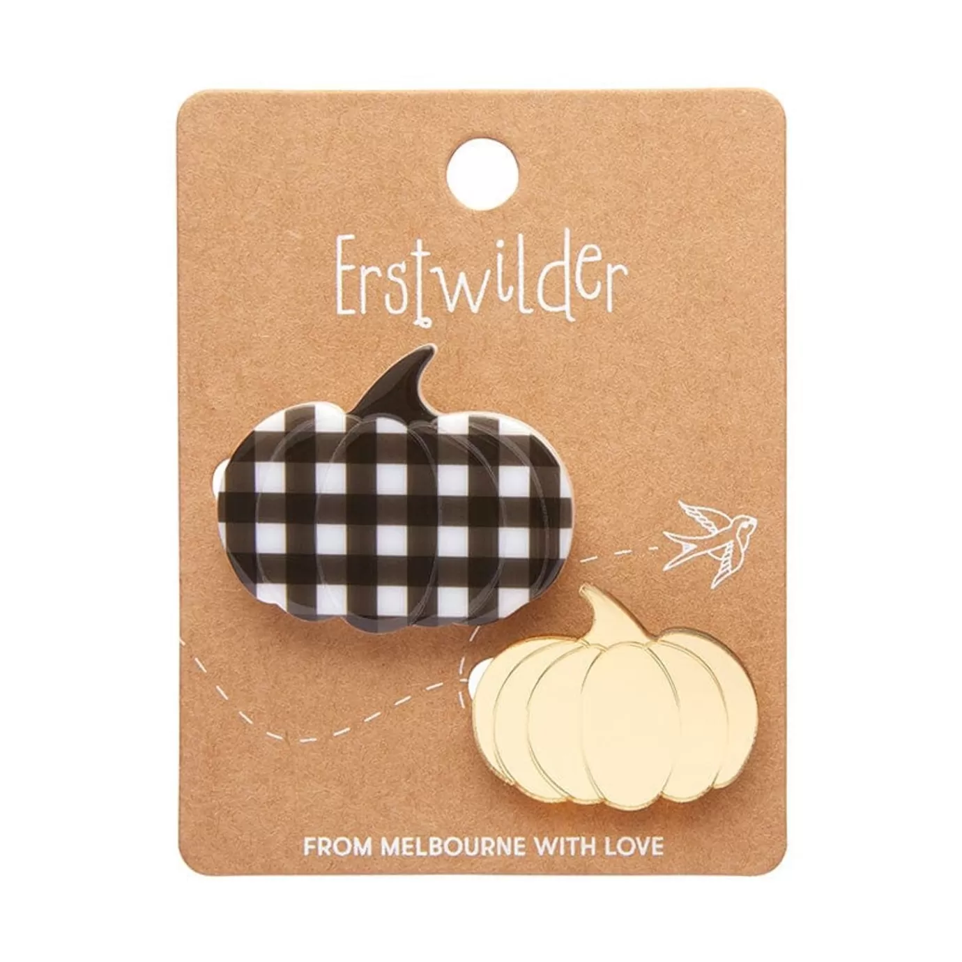 Erstwilder Pumpkin Patch Mini Brooch Set - Gold & Black Gingham* Brooches