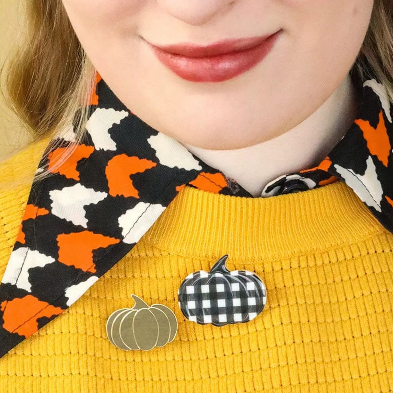 Erstwilder Pumpkin Patch Mini Brooch Set - Gold & Black Gingham* Brooches