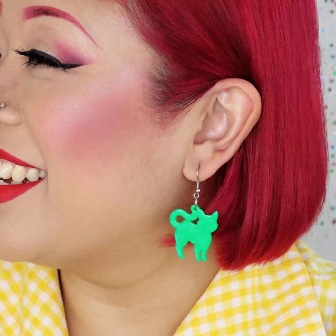 Erstwilder Pussy Cat Bubble Resin Drop Earrings - Green* Essential Earrings