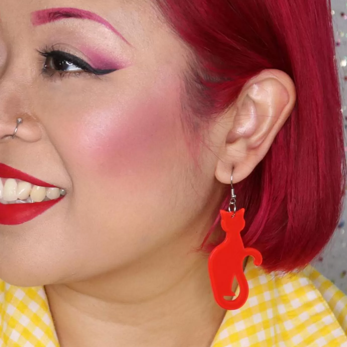 Erstwilder Sitting Cat Bubble Resin Drop Earrings - Red* Essential Earrings
