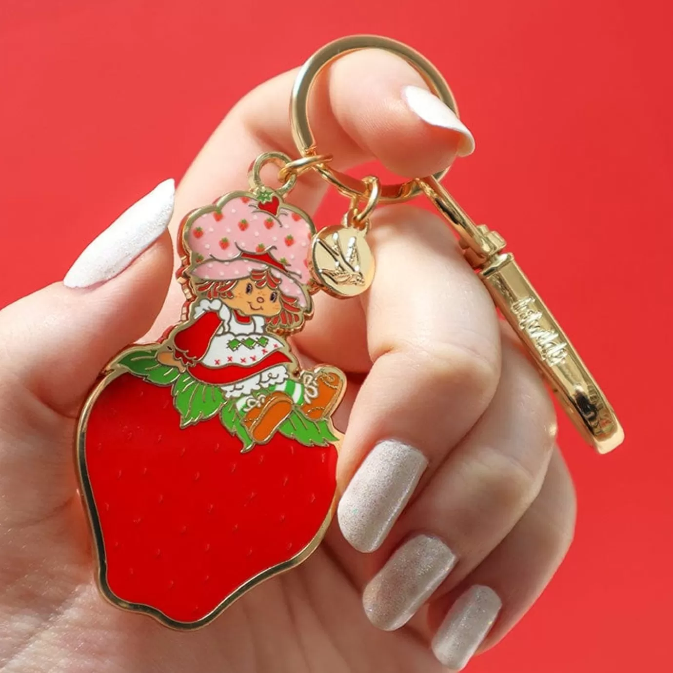 Erstwilder Sitting On A Strawberry Enamel Key Ring* Enamel Key Rings