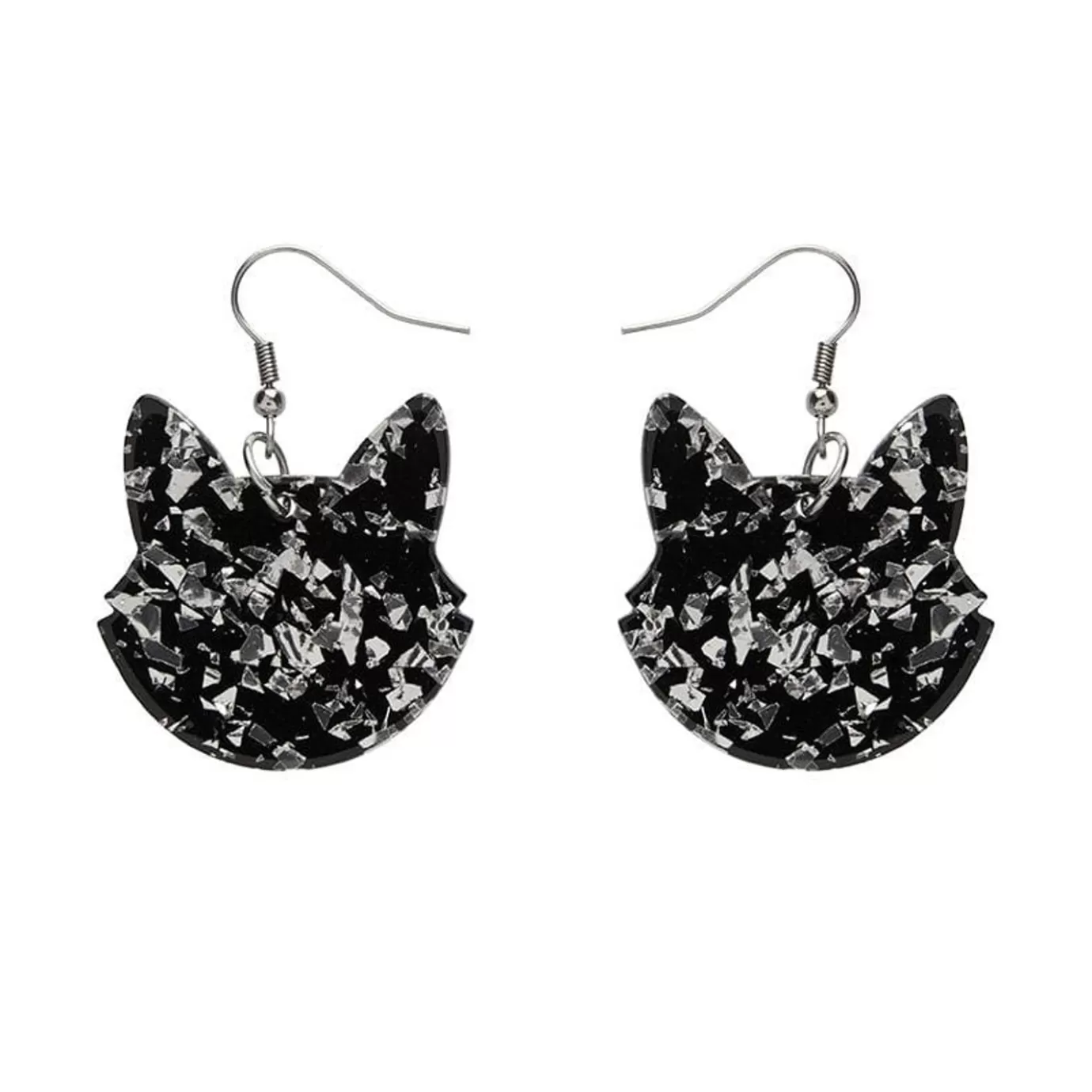 Erstwilder Solid Cat Head Chunky Glitter Resin Drop Earrings - Silver* Essential Earrings