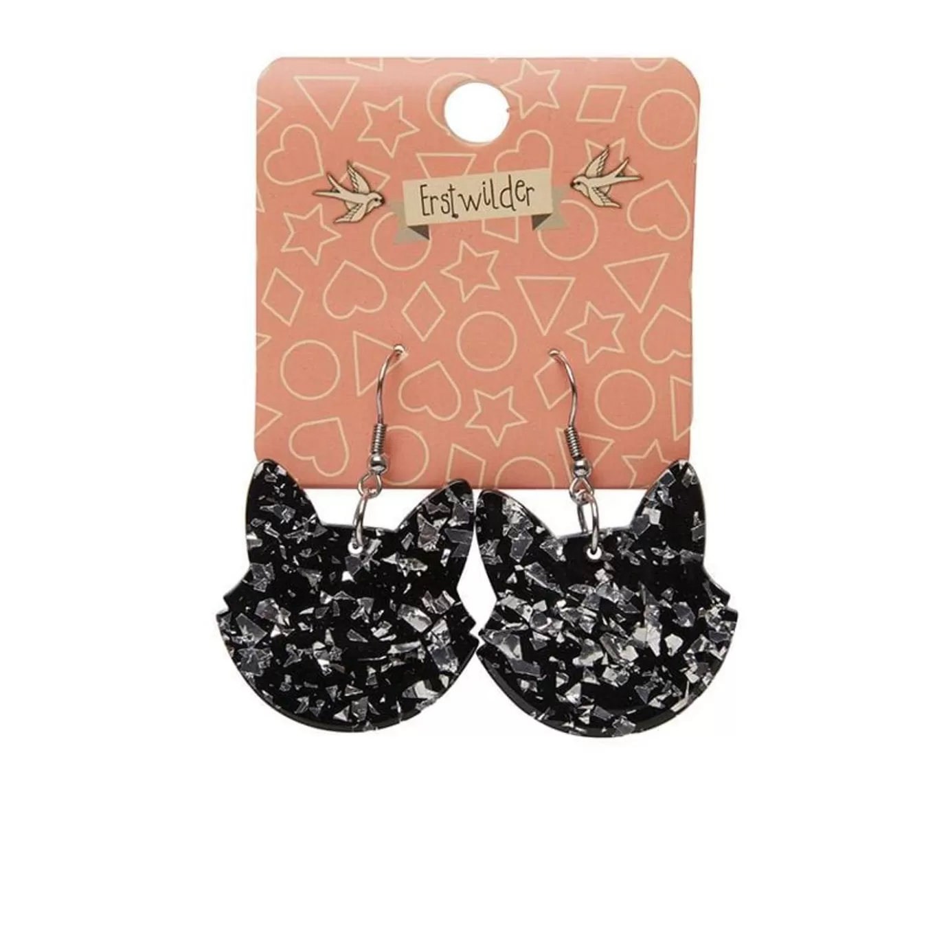 Erstwilder Solid Cat Head Chunky Glitter Resin Drop Earrings - Silver* Essential Earrings