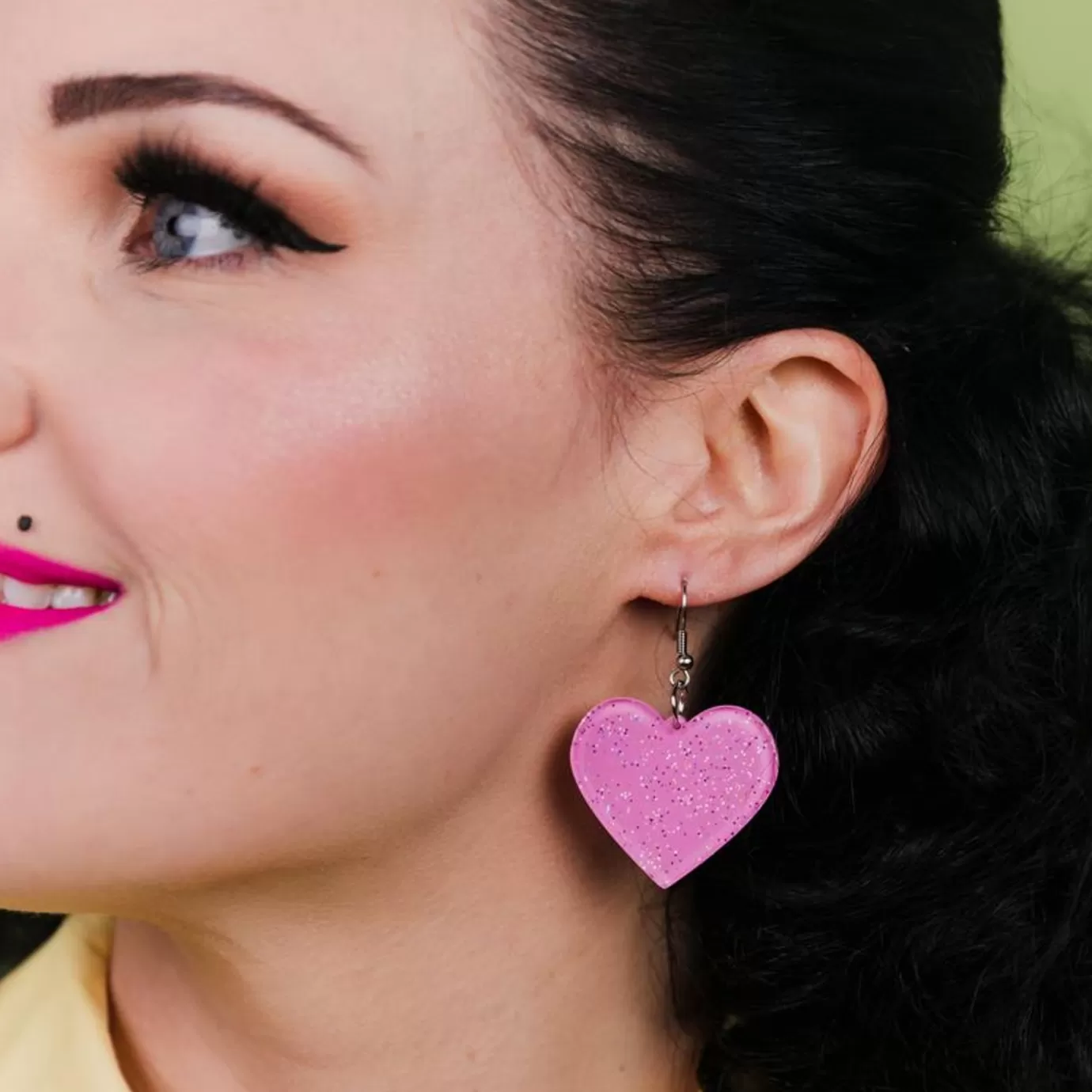 Erstwilder Solid Heart Glitter Resin Drop Earrings - Pink* Essential Earrings