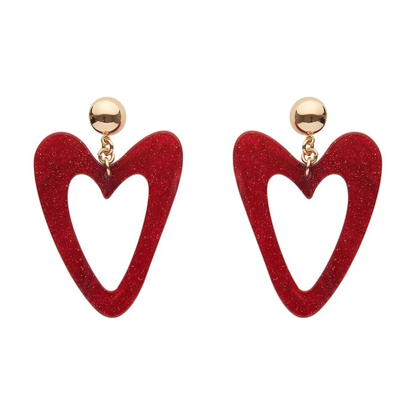 Erstwilder Statement Glitter Ripple Resin Heart Drop Earrings - Red* Essential Earrings